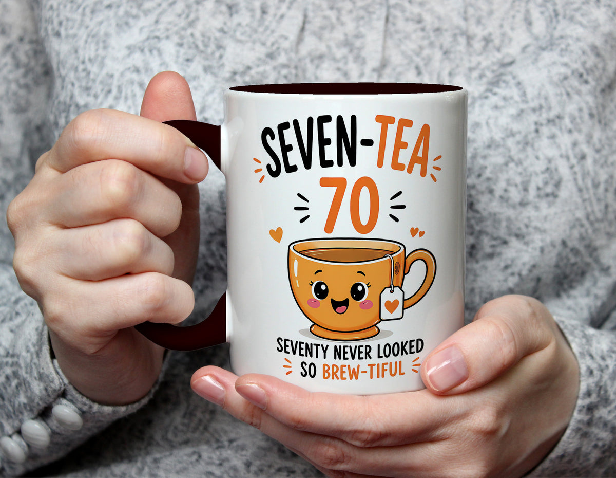 Seven-Tea 70 - 70th Birthday Brew-tiful Tea Pun Mug - Black