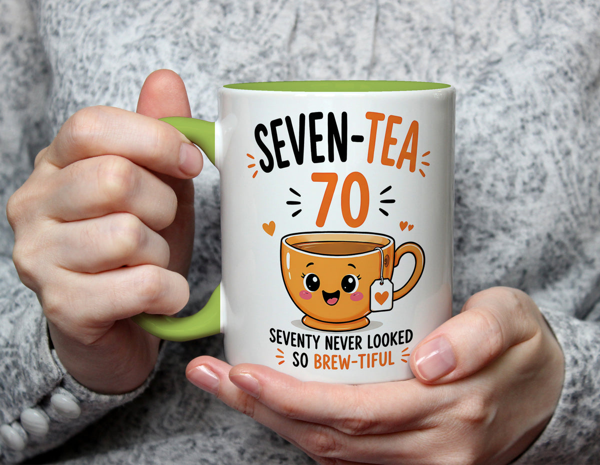 Seven-Tea 70 - 70th Birthday Brew-tiful Tea Pun Mug - Light Green