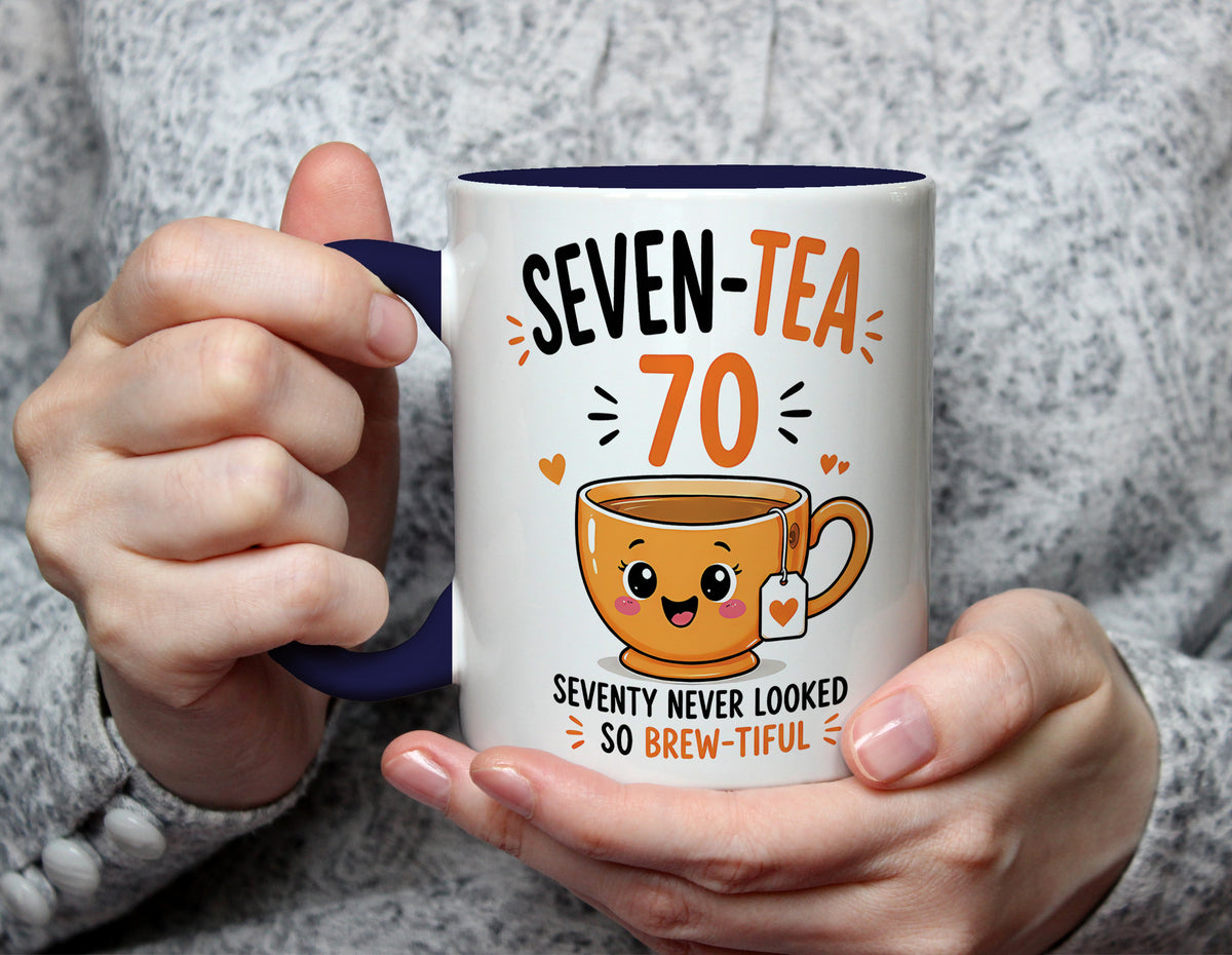 Seven-Tea 70 - 70th Birthday Brew-tiful Tea Pun Mug - Navy Blue