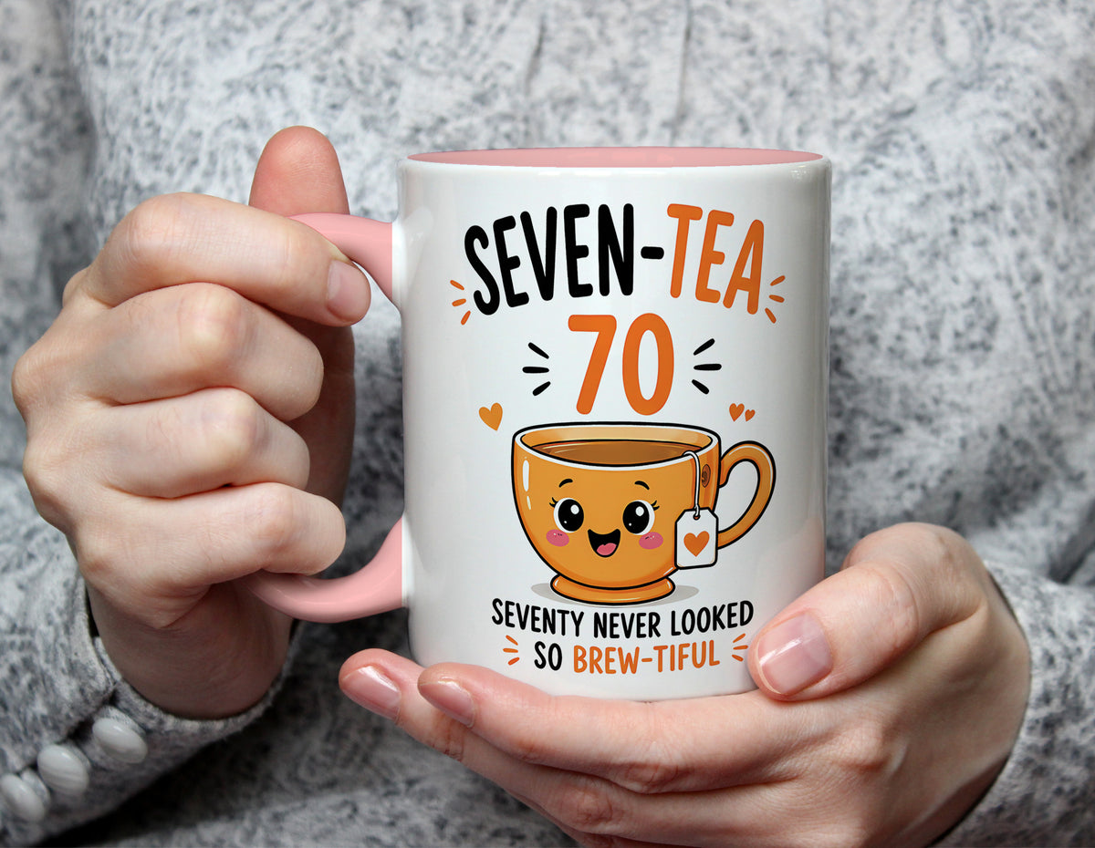 Seven-Tea 70 - 70th Birthday Brew-tiful Tea Pun Mug - Light Pink