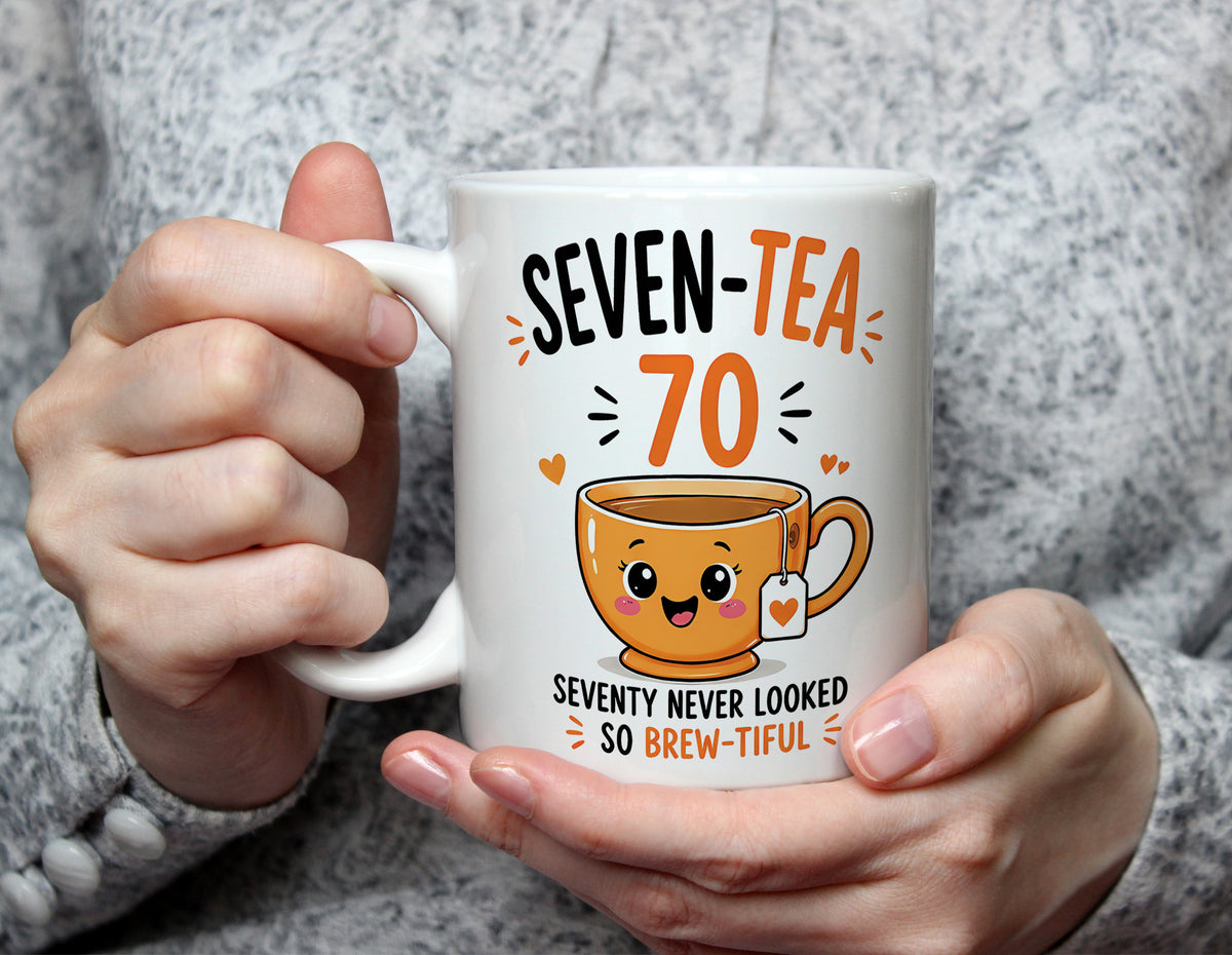 Seven-Tea 70 - 70th Birthday Brew-tiful Tea Pun Mug - White