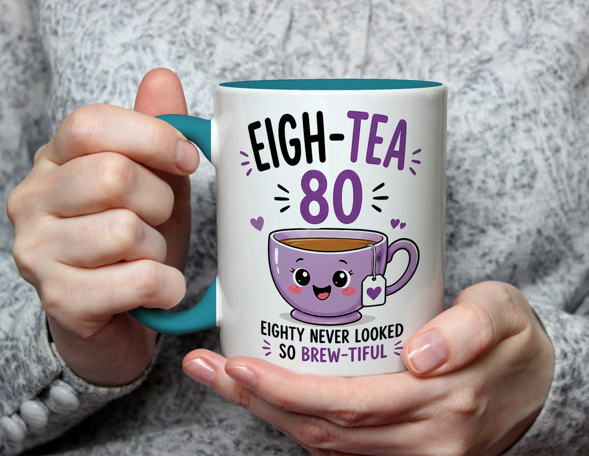 EIGH-TEA 80 - 80th Birthday Brew-tiful Tea Pun Mug - Light Blue
