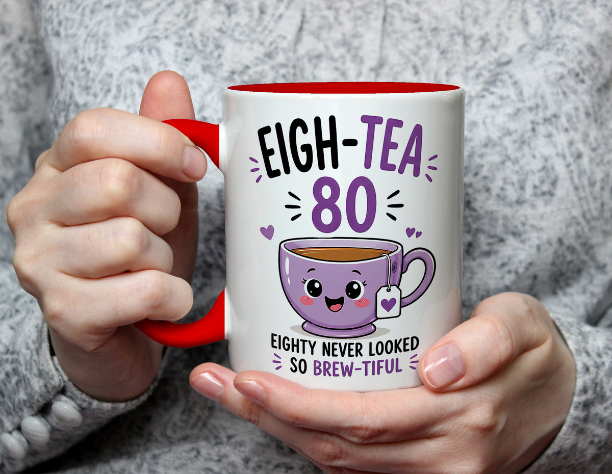 EIGH-TEA 80 - 80th Birthday Brew-tiful Tea Pun Mug - Red