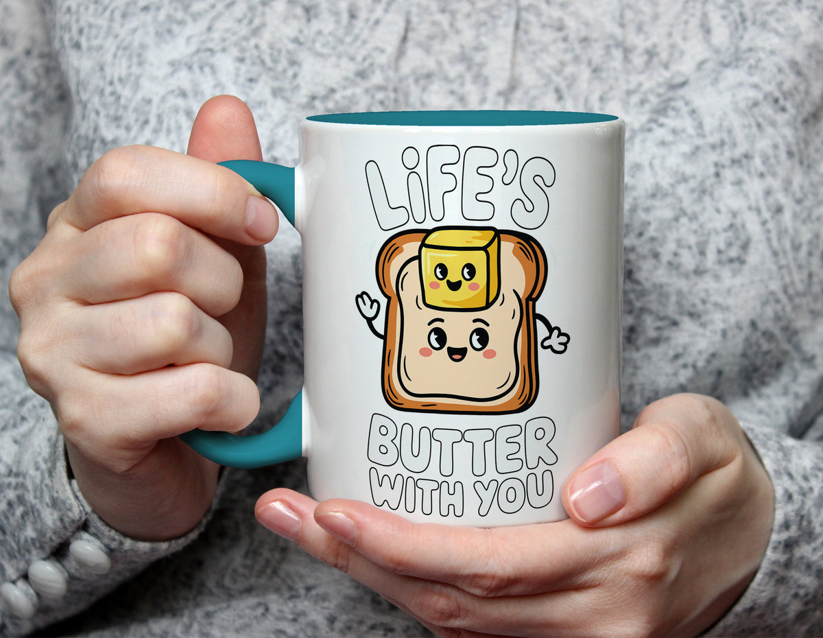 Life's Butter With You - Cute Pun Toast & Butter Mug - Light Blue