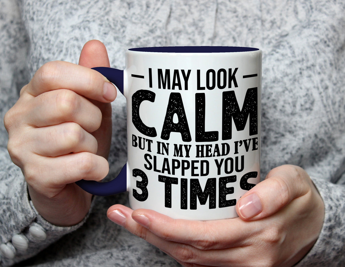 I May Look Calm But In My Head I've Slapped You 3 Times - Sarcastic Mug - Navy Blue