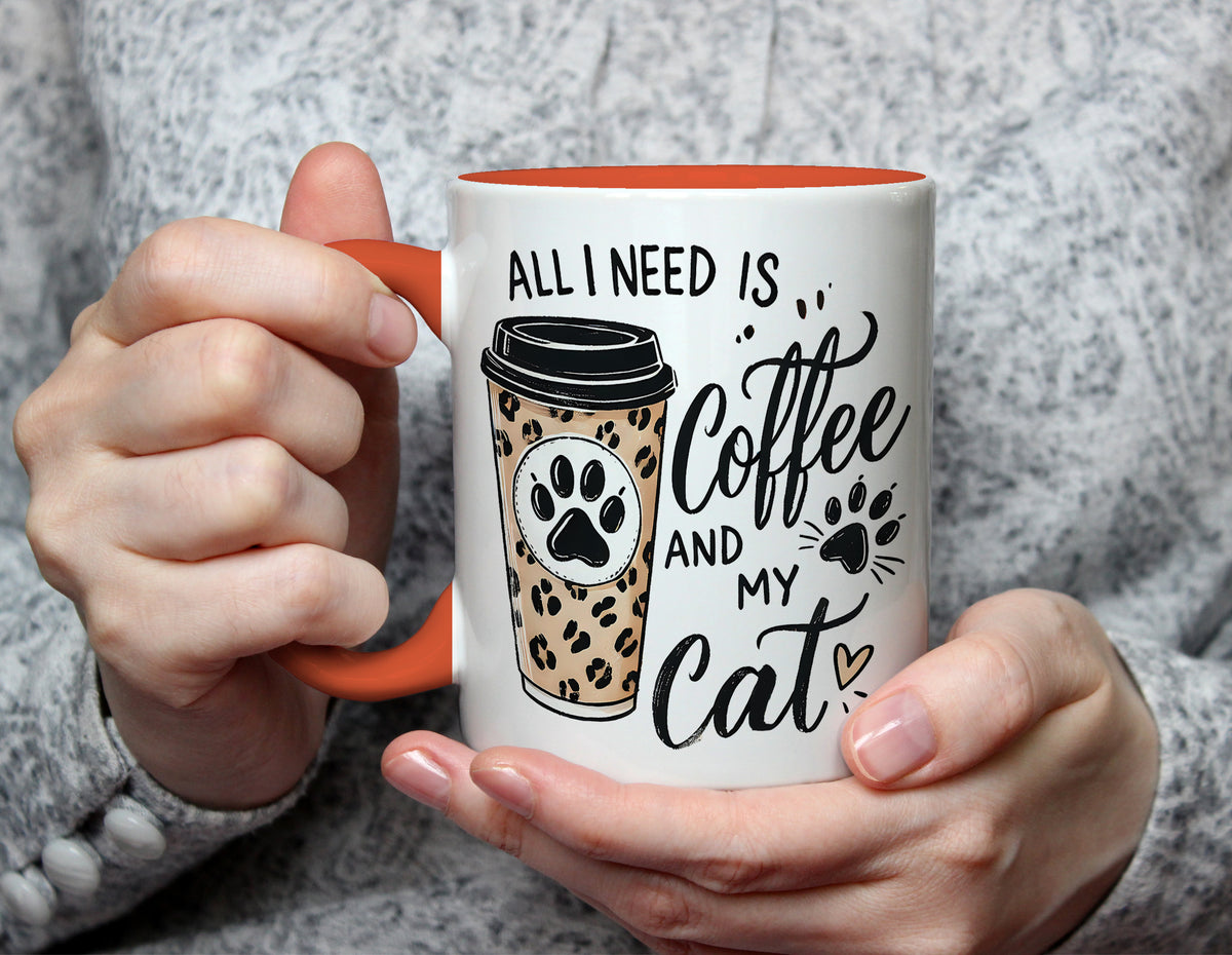 All I Need Is Coffee And My Cat - Cat Lover Coffee Mug - Orange