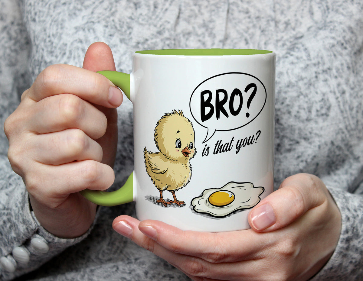 BRO? is that you? - Funny Chick and Egg Mug - Light Green