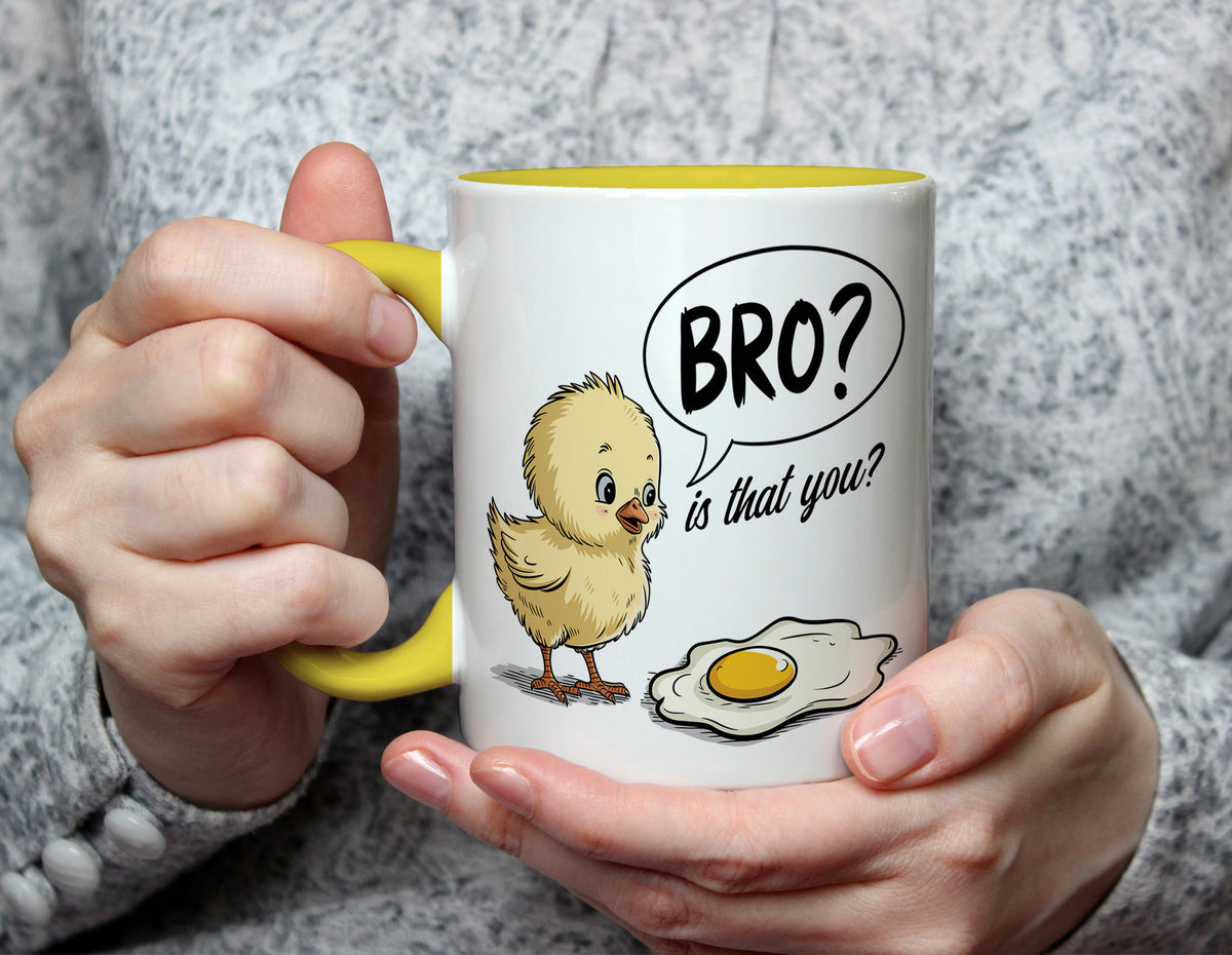 BRO? is that you? - Funny Chick and Egg Mug - Yellow