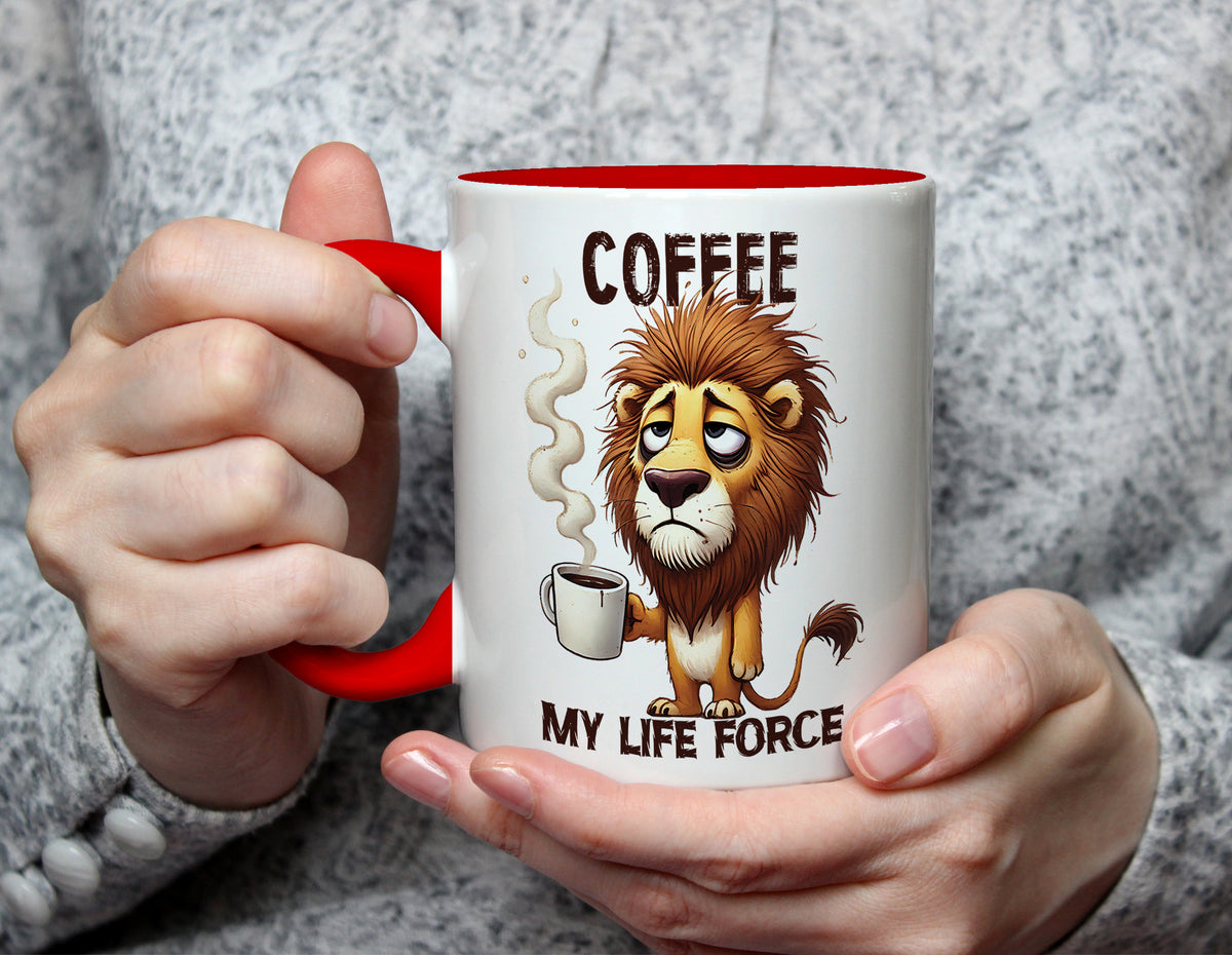 COFFEE MY LIFE FORCE - Sleepy Lion Coffee Lover Mug - Red