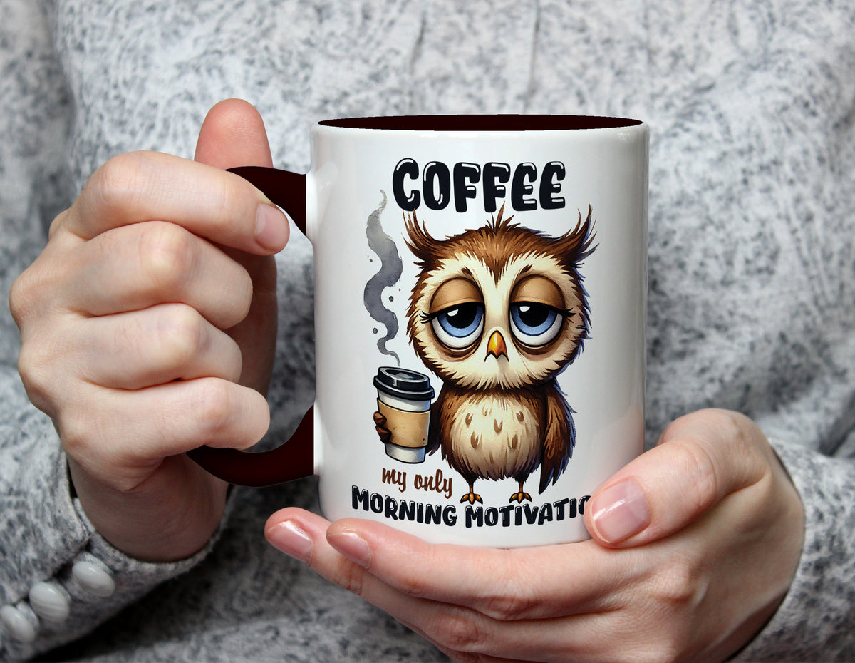 COFFEE my only MORNING MOTIVATION - Cute Owl Coffee Lover Mug - Black