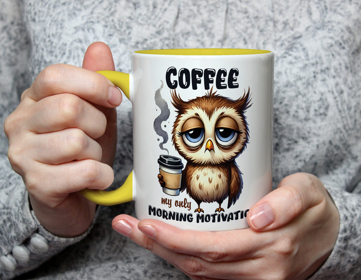 COFFEE my only MORNING MOTIVATION - Cute Owl Coffee Lover Mug - Yellow