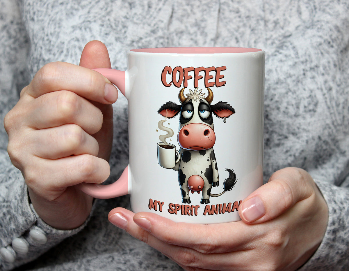 COFFEE MY SPIRIT ANIMAL - Funny Cow Coffee Lover Mug - Light Pink