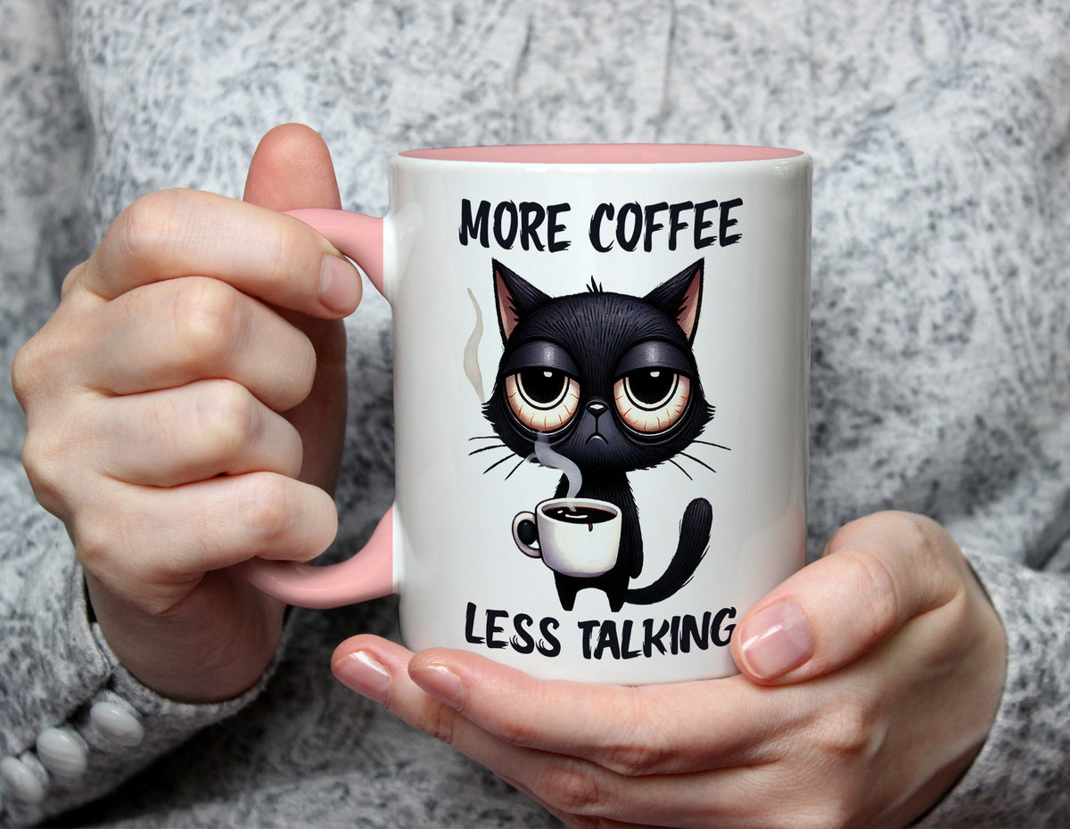 More Coffee Less Talking - Grumpy Cat Coffee Mug - Light Pink