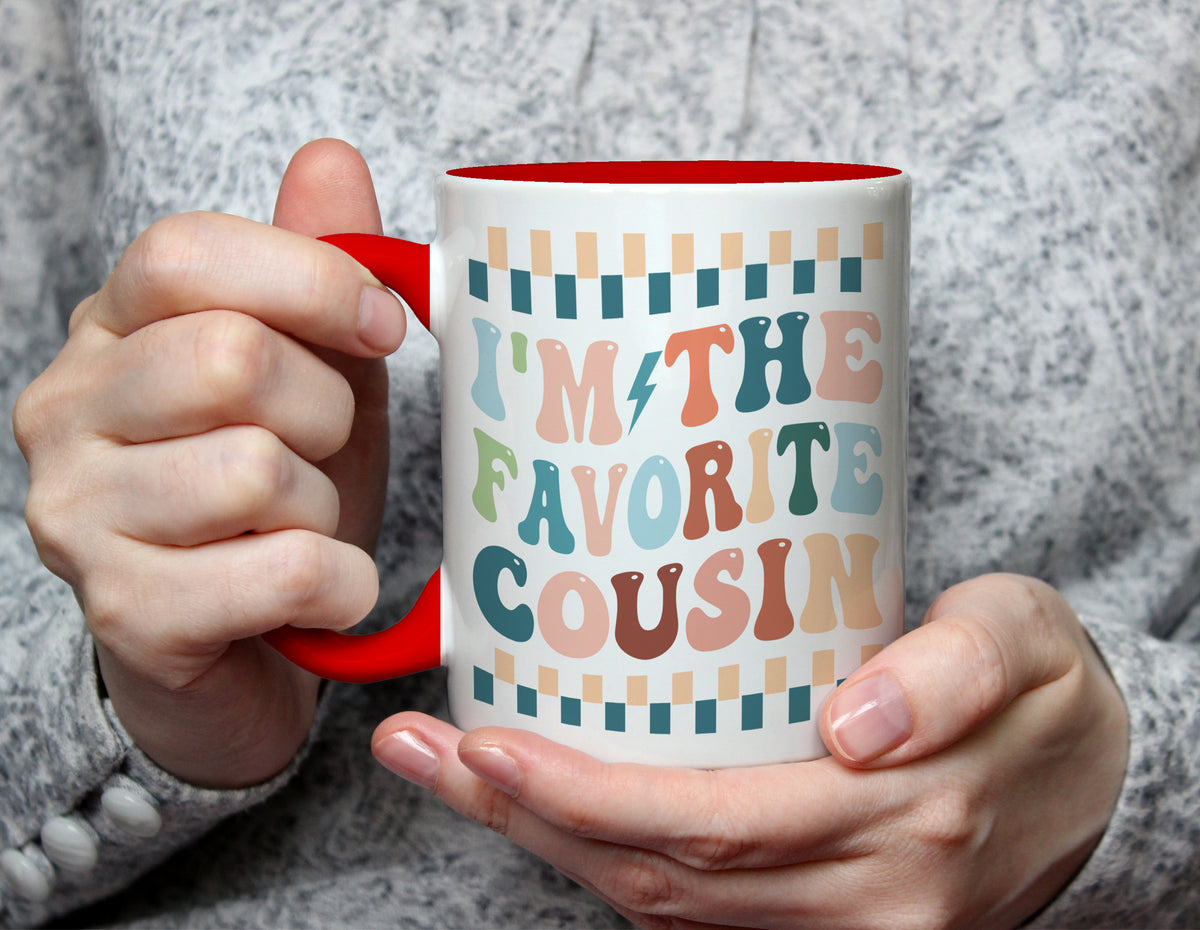 I'M THE FAVORITE COUSIN - Retro Pastel Cousin Mug - Red