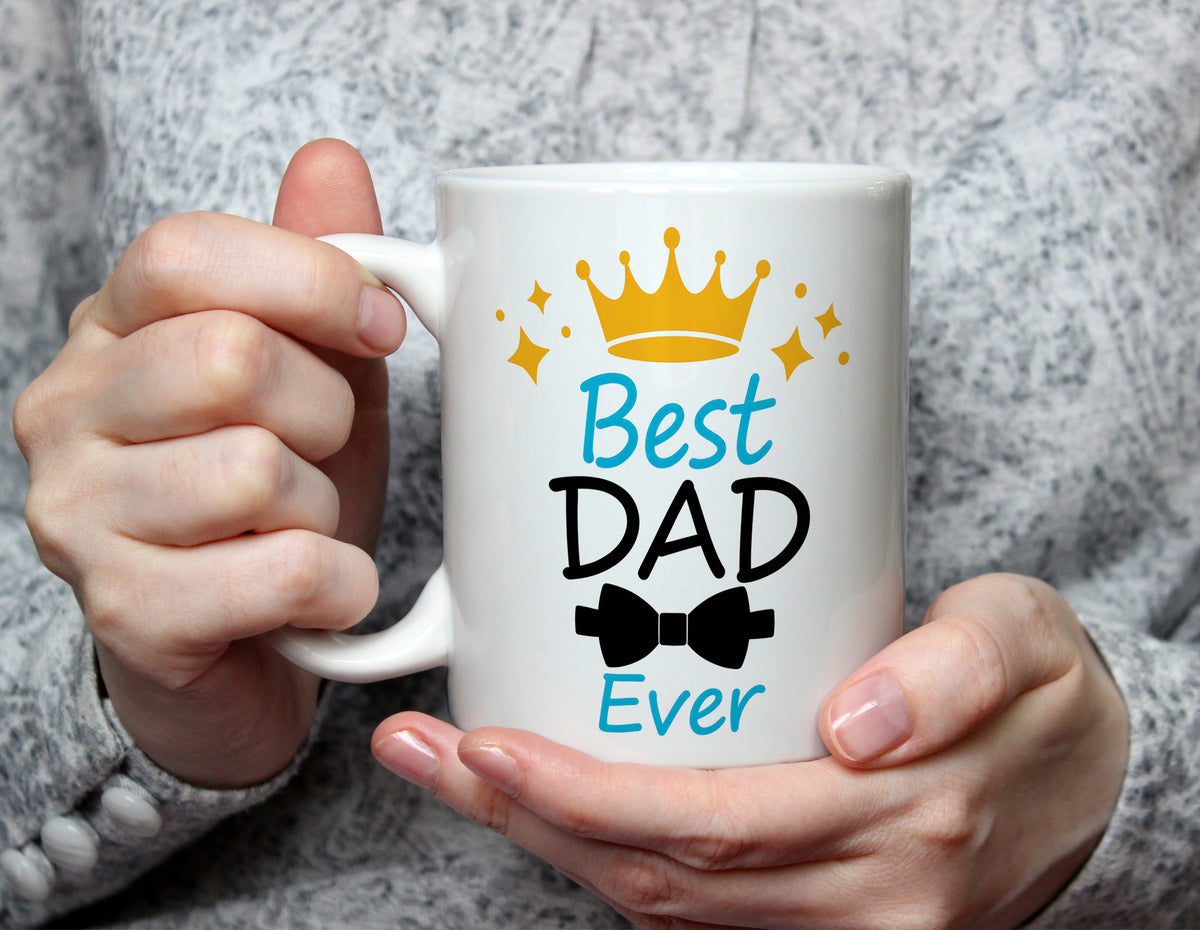Best Dad Ever - Crown & Bow Tie Dad Mug - White