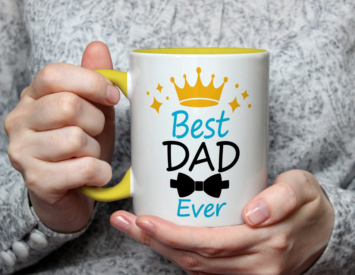 Best Dad Ever - Crown & Bow Tie Dad Mug - Yellow
