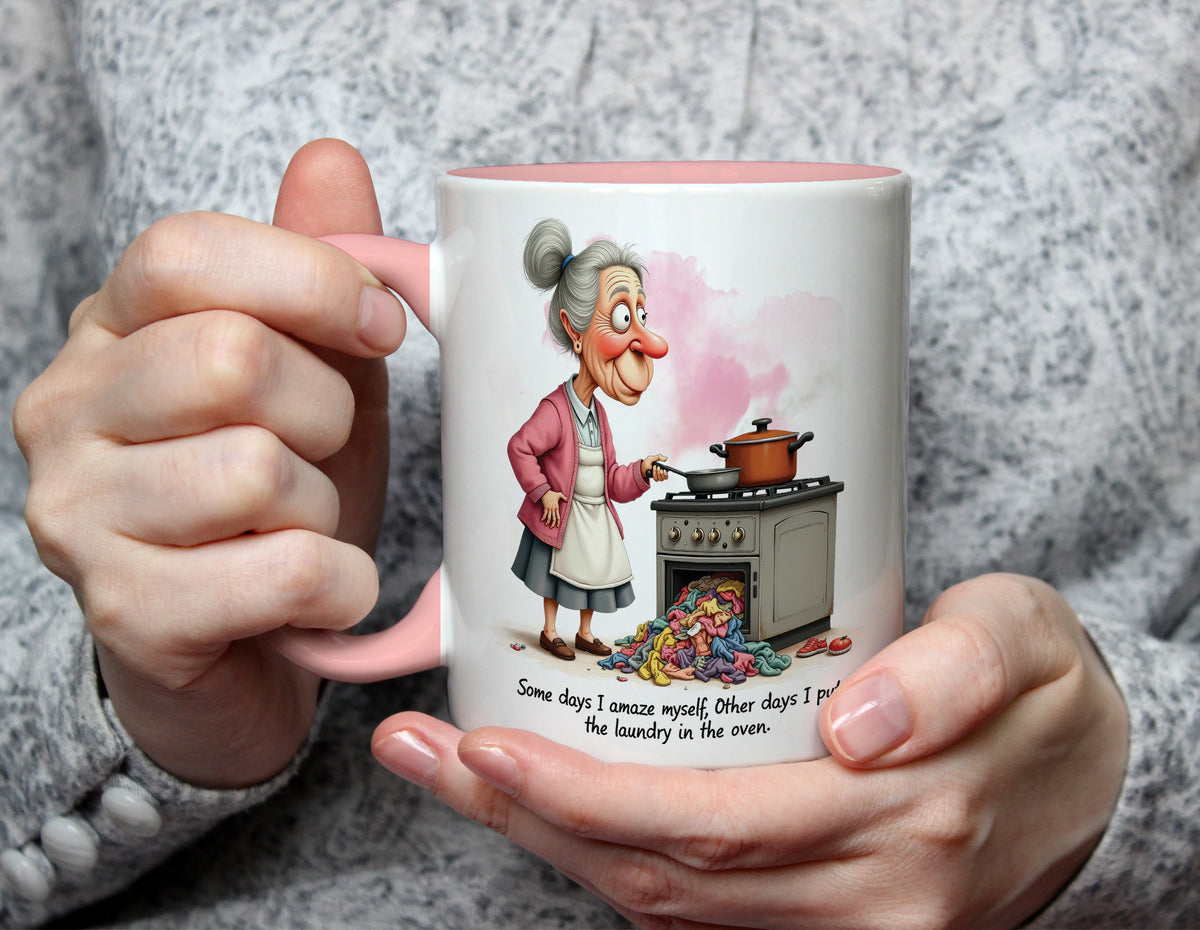Some Days I Amaze Myself - Funny Grandmother Cartoon Mug - Light Pink