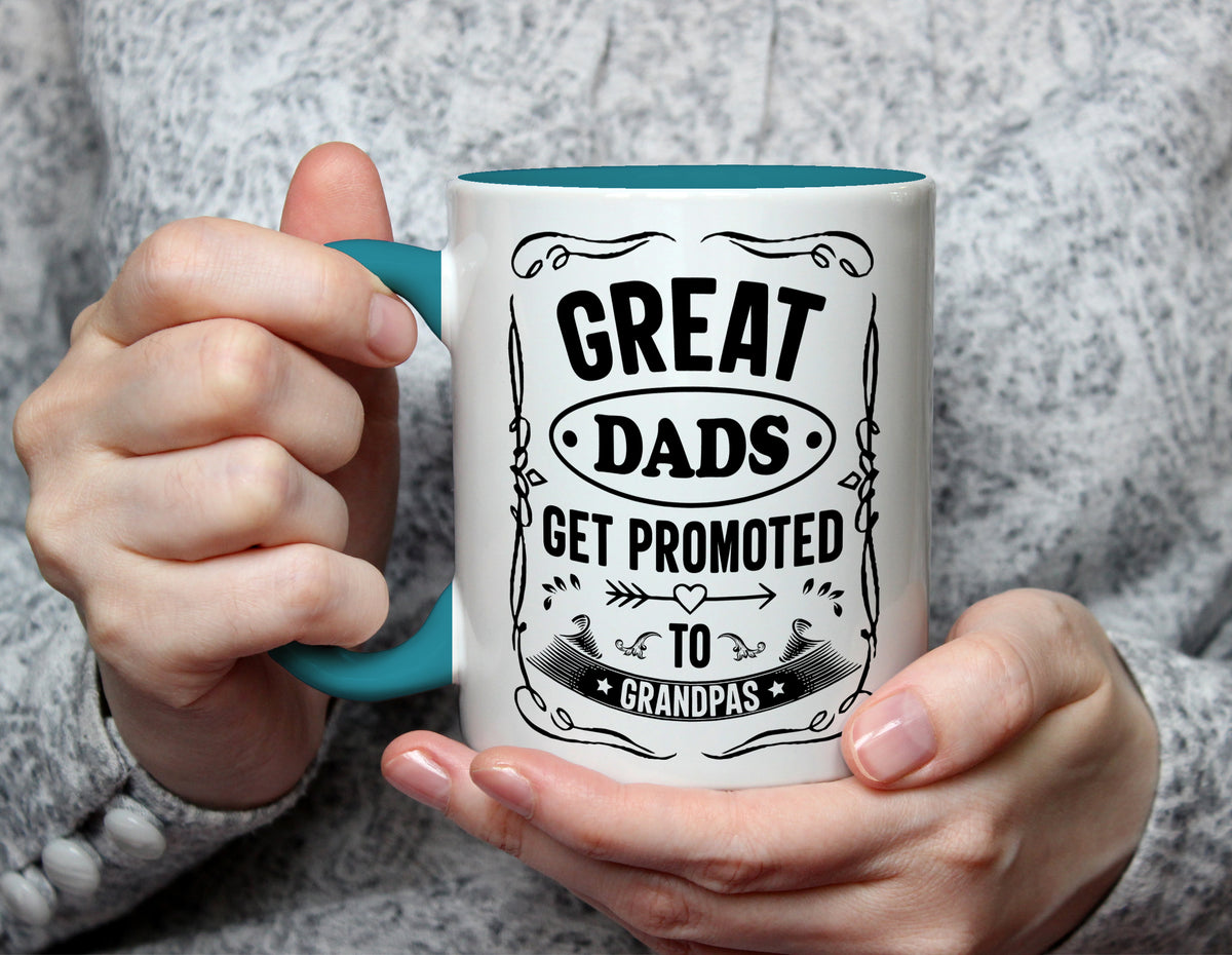 Great Dads Get Promoted to Grandpas - New Grandad Mug - Light Blue