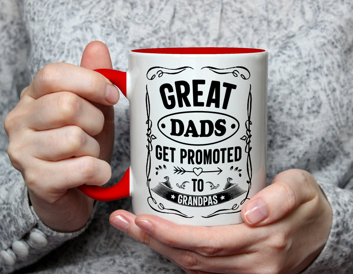 Great Dads Get Promoted to Grandpas - New Grandad Mug - Red