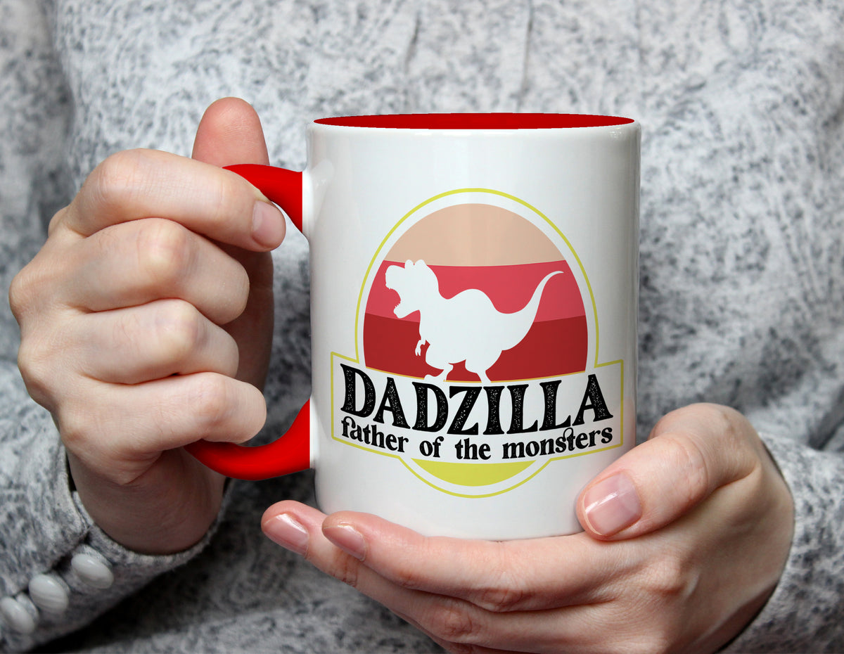 DADZILLA Father of the Monsters - Funny Dinosaur Dad Mug - Red