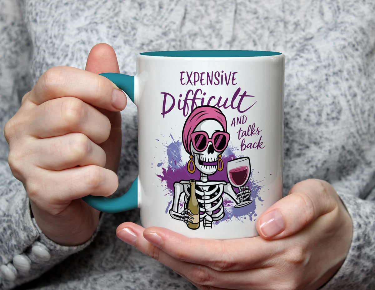 Expensive Difficult and Talks Back - Sassy Skeleton Mug - Light Blue