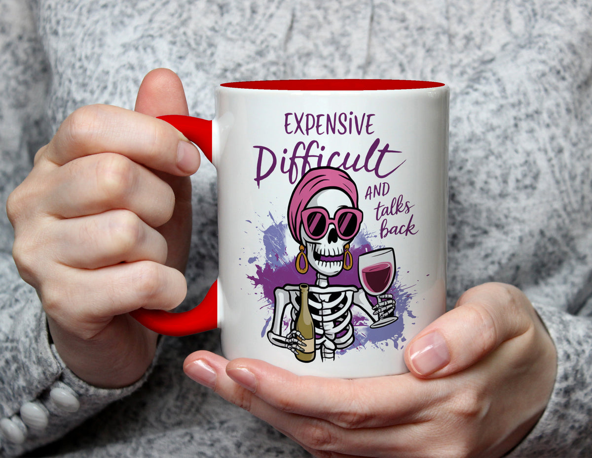 Expensive Difficult and Talks Back - Sassy Skeleton Mug - Red