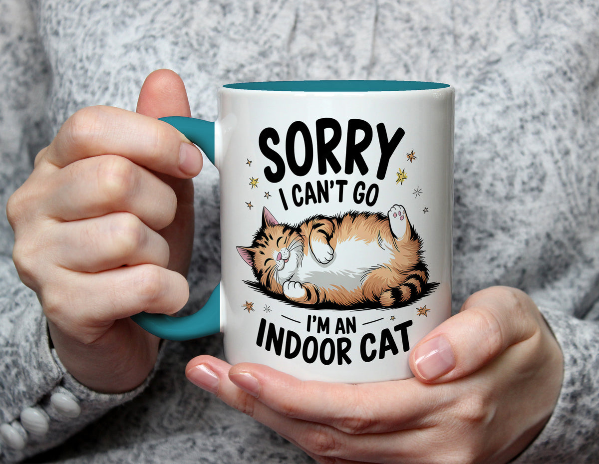Sorry I Can't Go I'm an Indoor Cat - Funny Cat Lover Mug - Light Blue