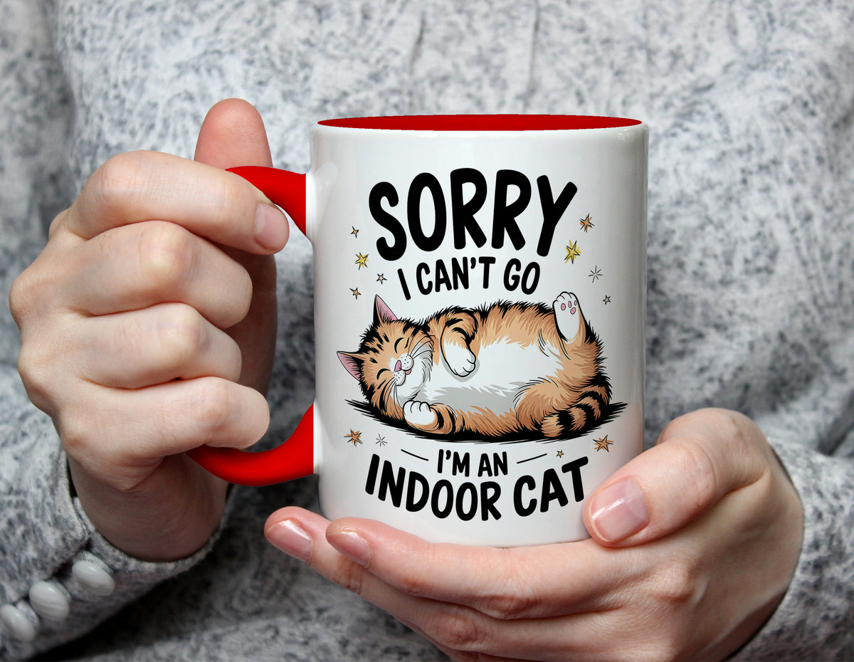 Sorry I Can't Go I'm an Indoor Cat - Funny Cat Lover Mug - Red