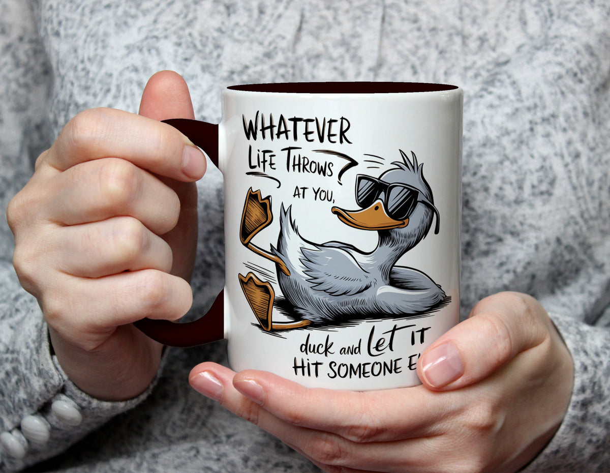 Whatever Life Throws At You Duck - Funny Animal Mug - Black