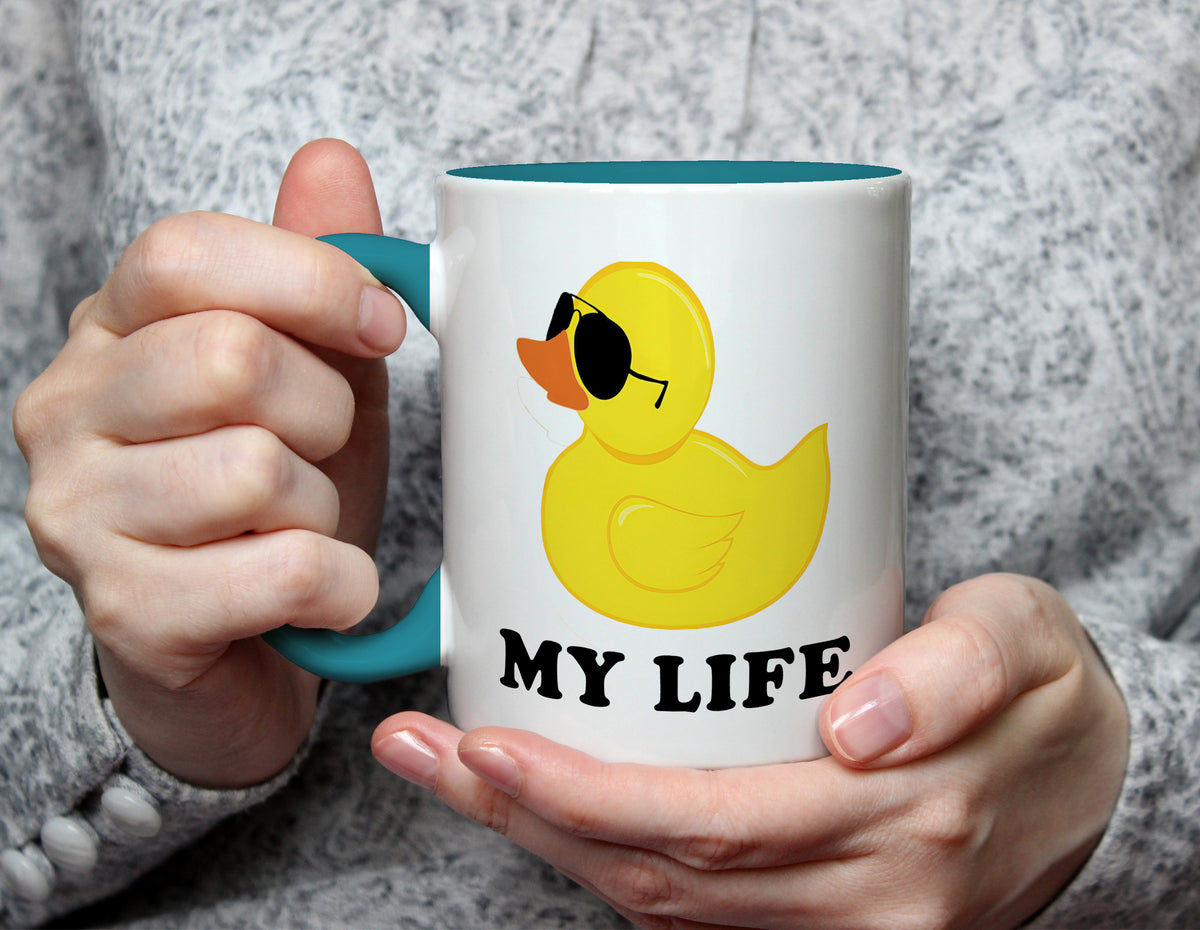 Duck My Life - Funny Work Mug with Sunglasses Duck - Light Blue
