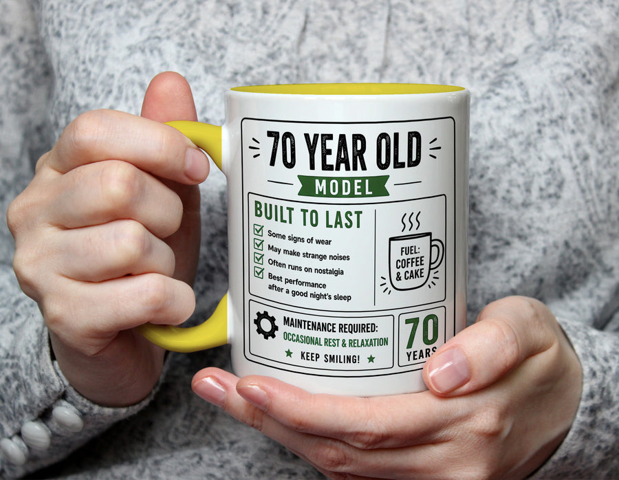 70 Year Old Model Mug - Funny 70th Birthday Gift - Yellow