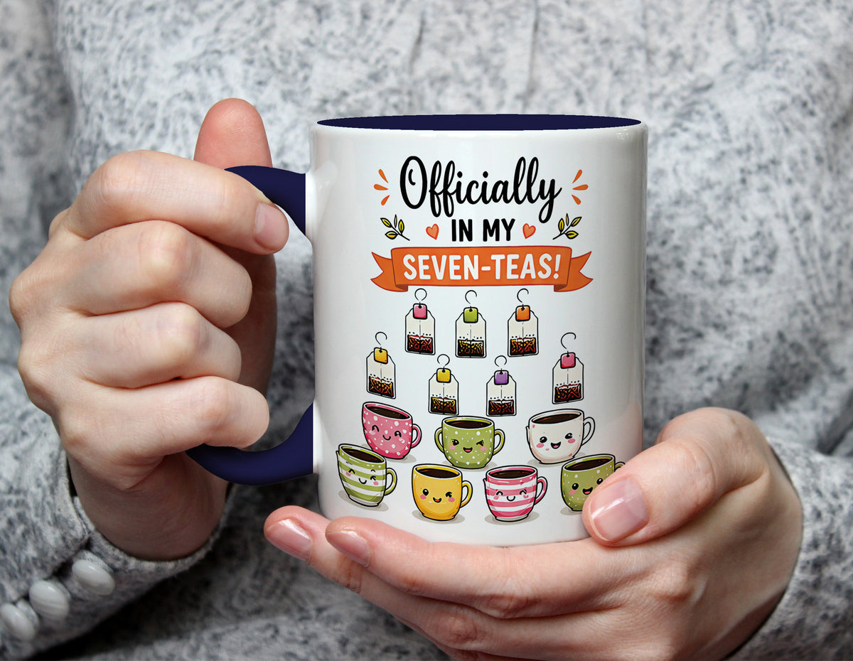 Officially In My Seven-Teas - Funny 70th Birthday Tea Lover Mug - Navy Blue
