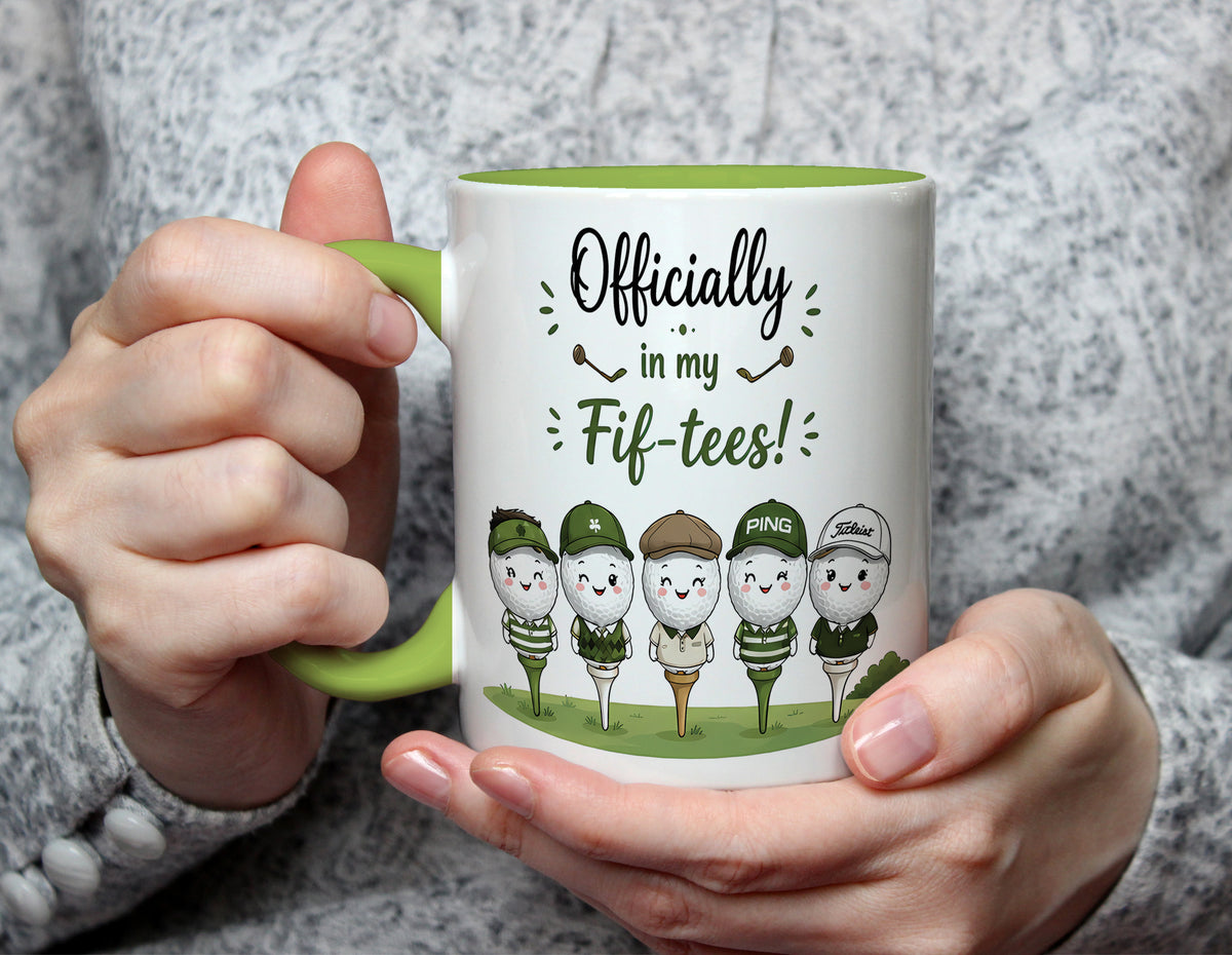 Officially In My Fif-Tees - Funny 50th Birthday Golf Mug - Light Green